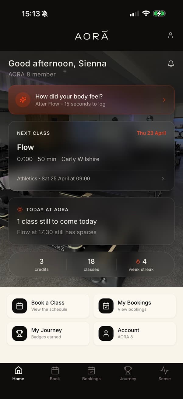 AORA app home screen